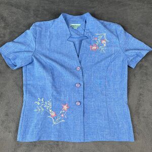 Sara Morgan for Haband Women's Blue Floral Size Large Short Sleeve